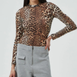 GANNI Printed Marl Mesh Long Sleeve Top - Leopard