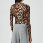 GANNI Printed Marl Mesh Long Sleeve Top - Leopard