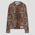 GANNI Printed Marl Mesh Long Sleeve Top - Leopard