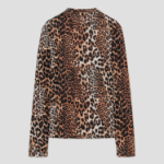 GANNI Printed Marl Mesh Long Sleeve Top - Leopard