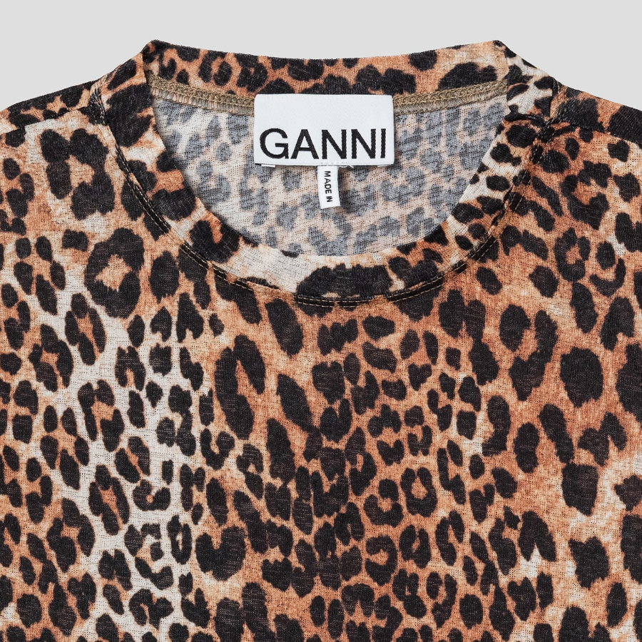 GANNI Printed Marl Mesh Long Sleeve Top - Leopard