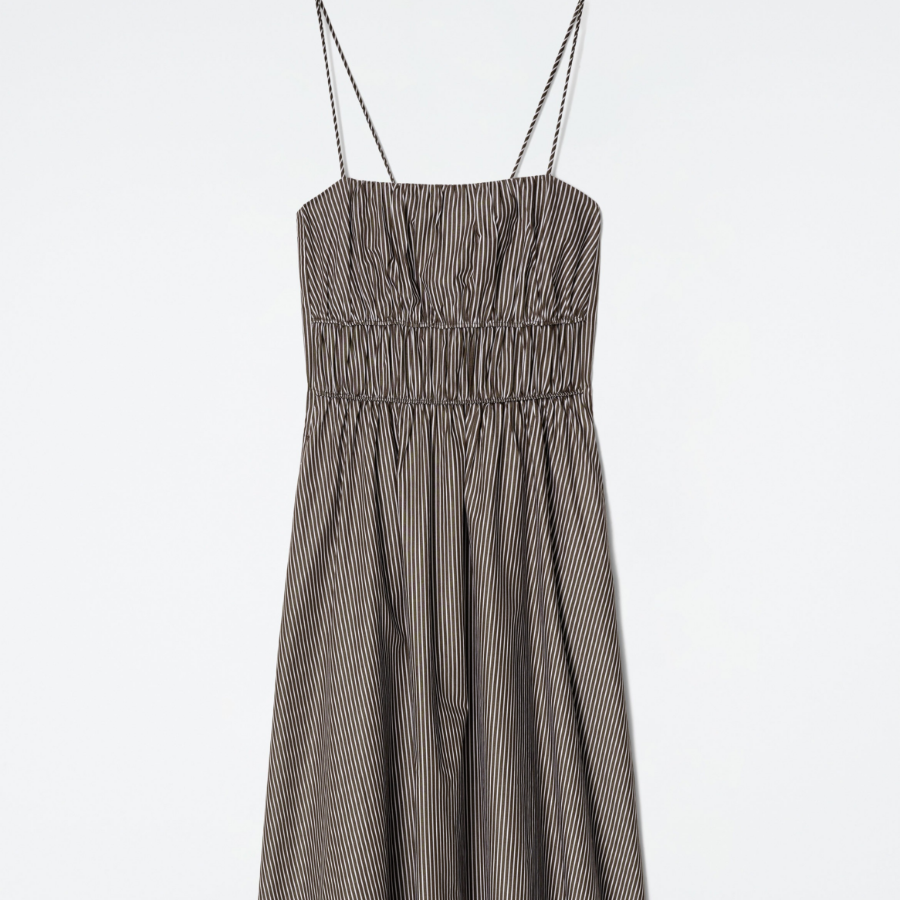 COS Striped Gathered Waist Midi Dress