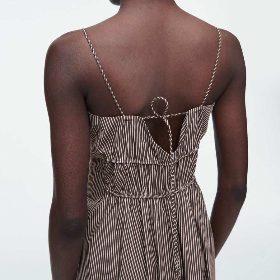 COS Striped Gathered Waist Midi Dress