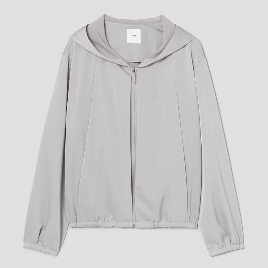 KUHO Hooded Zip-Up Blouse - Beige