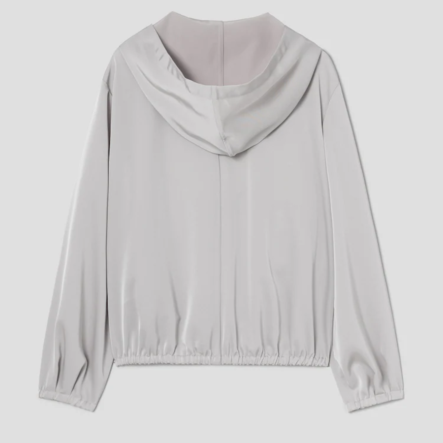KUHO Hooded Zip-Up Blouse - Beige