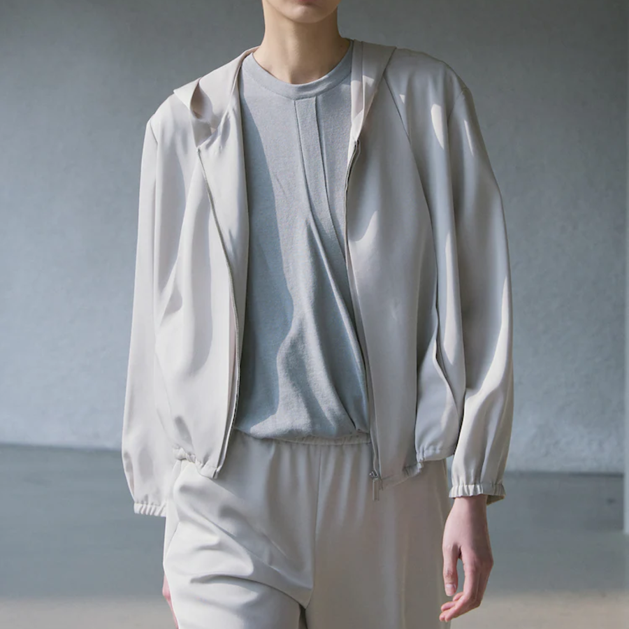 KUHO Hooded Zip-Up Blouse - Beige