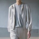 KUHO Hooded Zip-Up Blouse - Beige