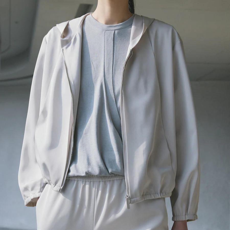 KUHO Hooded Zip-Up Blouse - Beige