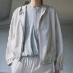 KUHO Hooded Zip-Up Blouse - Beige