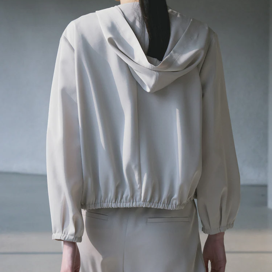 KUHO Hooded Zip-Up Blouse - Beige