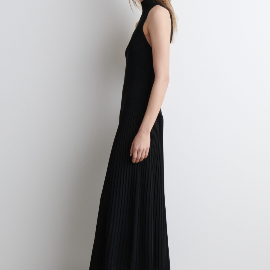 COS Pleated High-Neck Midi Dress