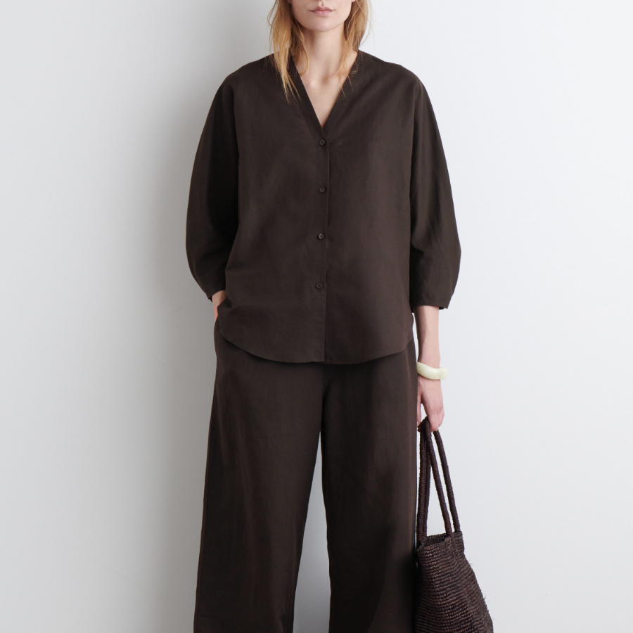 COS V-Neck Linen-Cotton Shirt