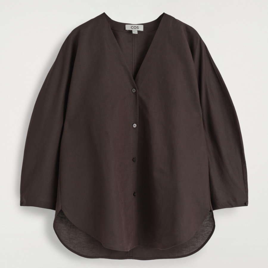 COS V-Neck Linen-Cotton Shirt