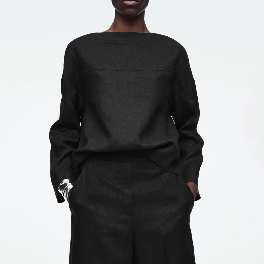 COS Tie-Detail Linen Blouse