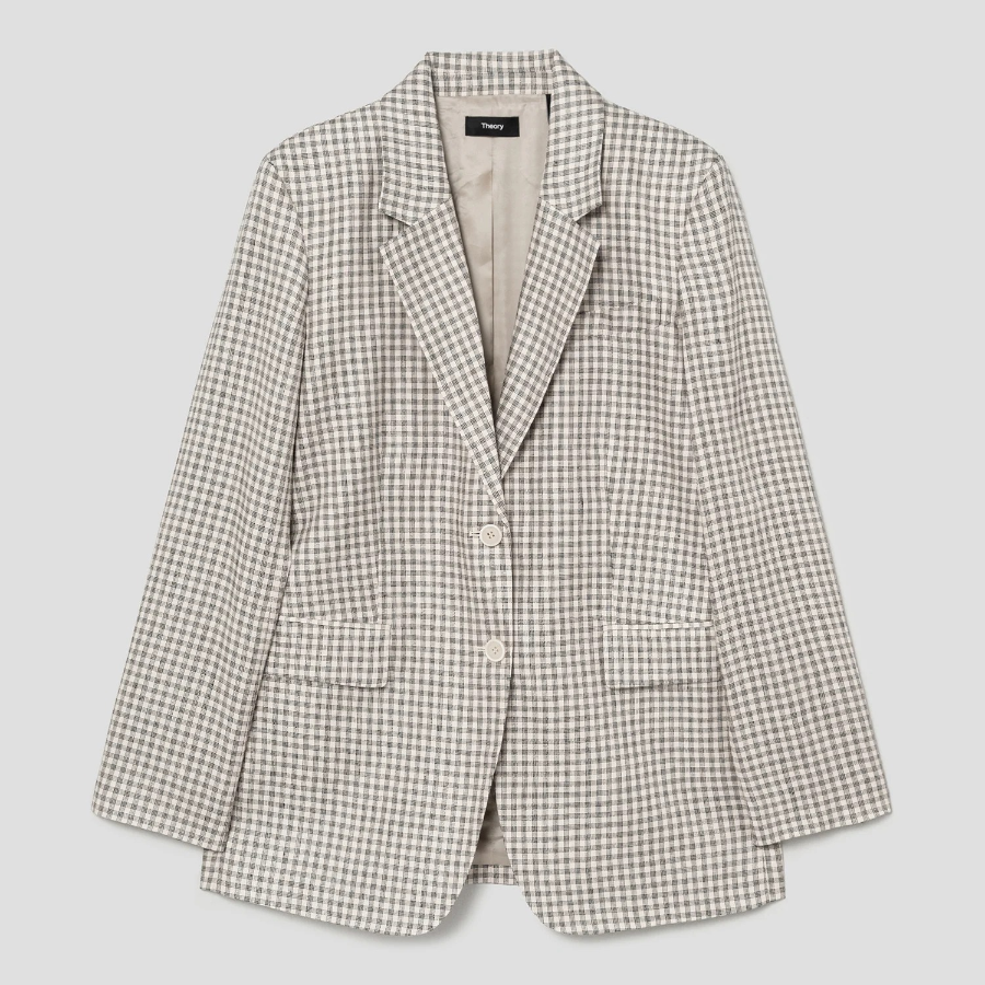 Theory Women Linear Check Oversized Blazer - Cream Multi