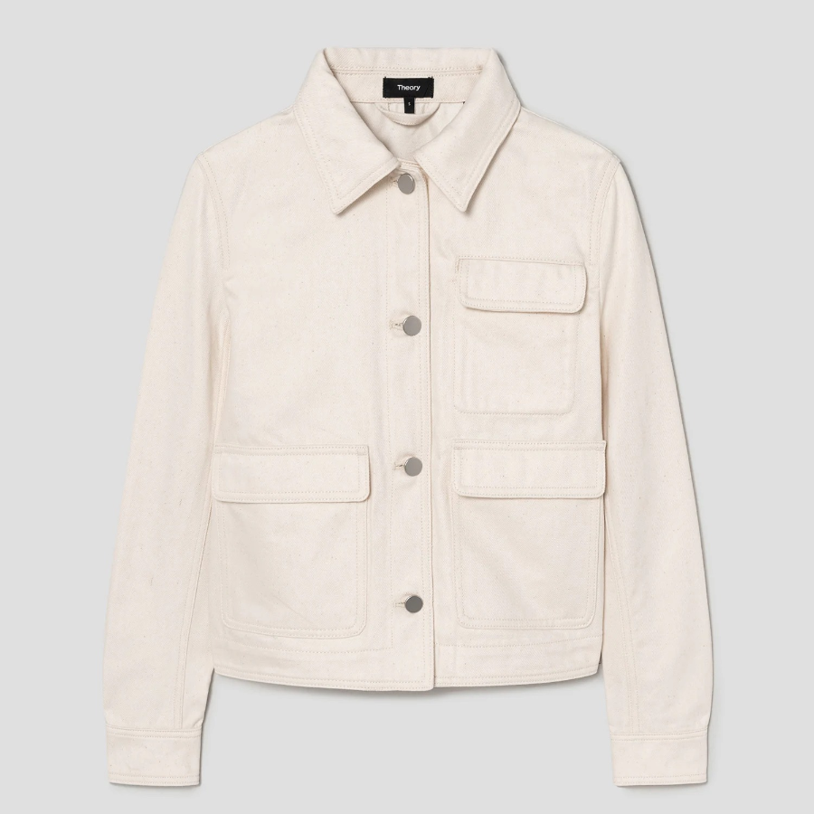 Theory Women Soft Denim Casual Jacket - Ecru
