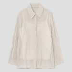 KUHO [Crease Series] Collar Neck See-Through Blouse - Ivory