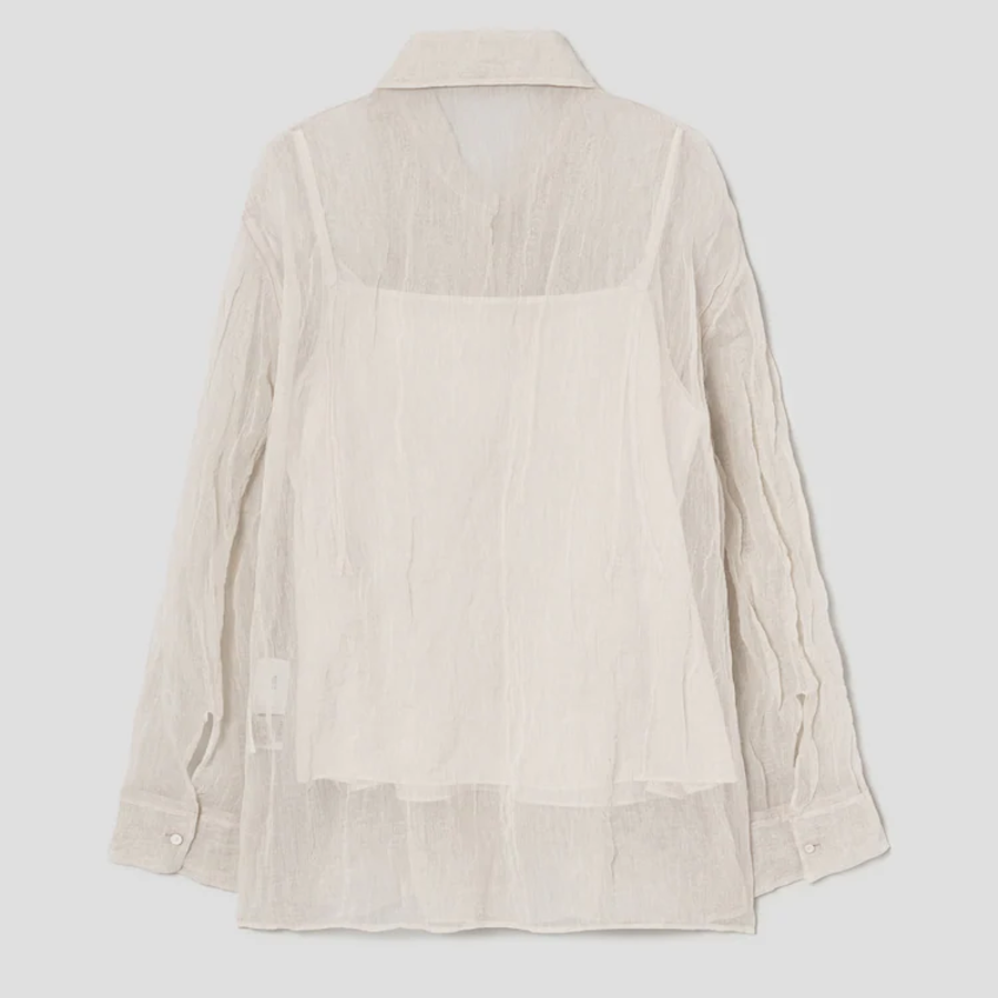 KUHO [Crease Series] Collar Neck See-Through Blouse - Ivory