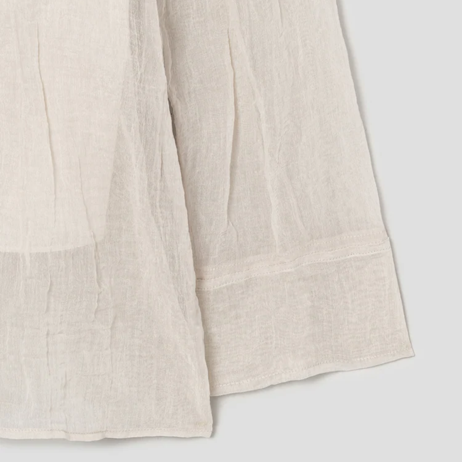 KUHO [Crease Series] Collar Neck See-Through Blouse - Ivory