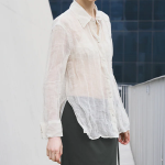 KUHO [Crease Series] Collar Neck See-Through Blouse - Ivory