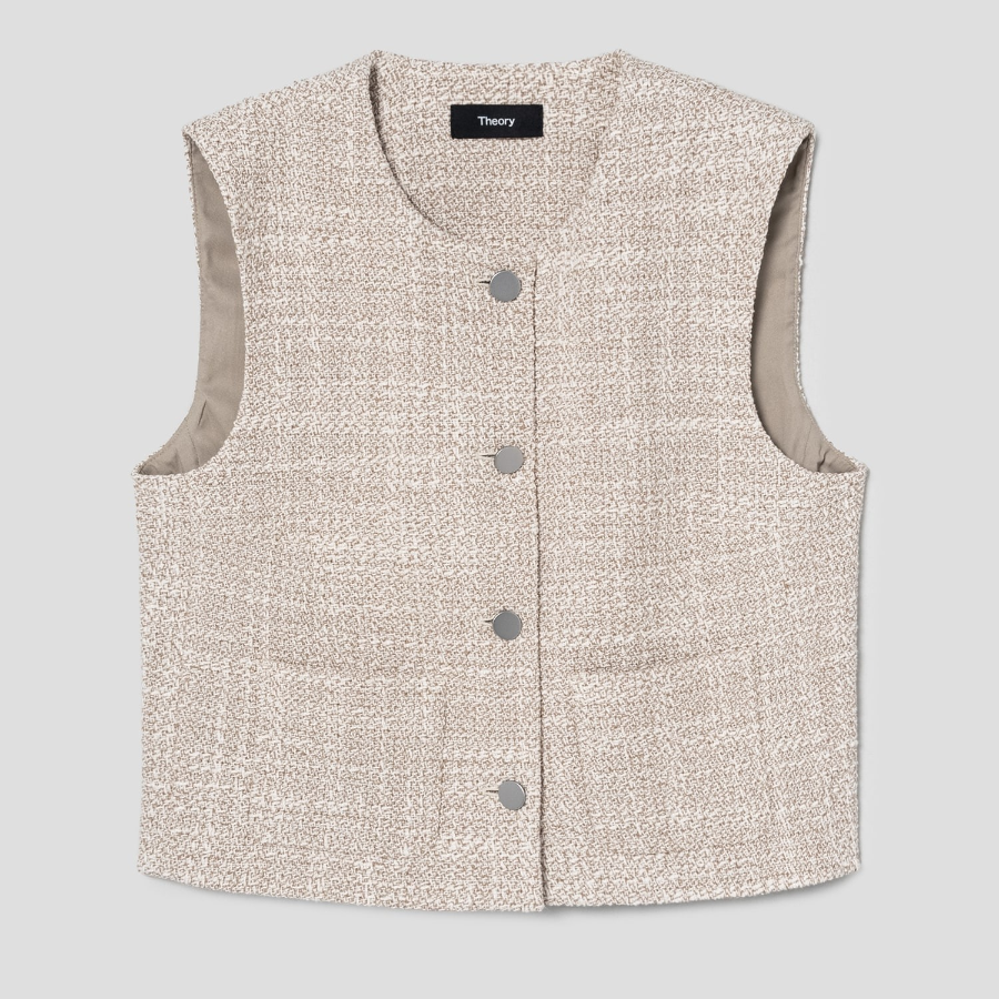 Theory Women Texture Tweed Patch Pocket Vest - Taupe Multi
