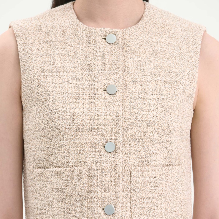 Theory Women Texture Tweed Patch Pocket Vest - Taupe Multi