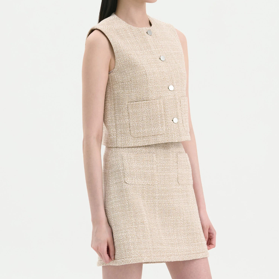 Theory Women Texture Tweed Patch Pocket Vest - Taupe Multi