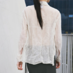 KUHO [Crease Series] Collar Neck See-Through Blouse - Ivory