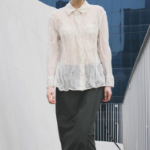 KUHO [Crease Series] Collar Neck See-Through Blouse - Ivory