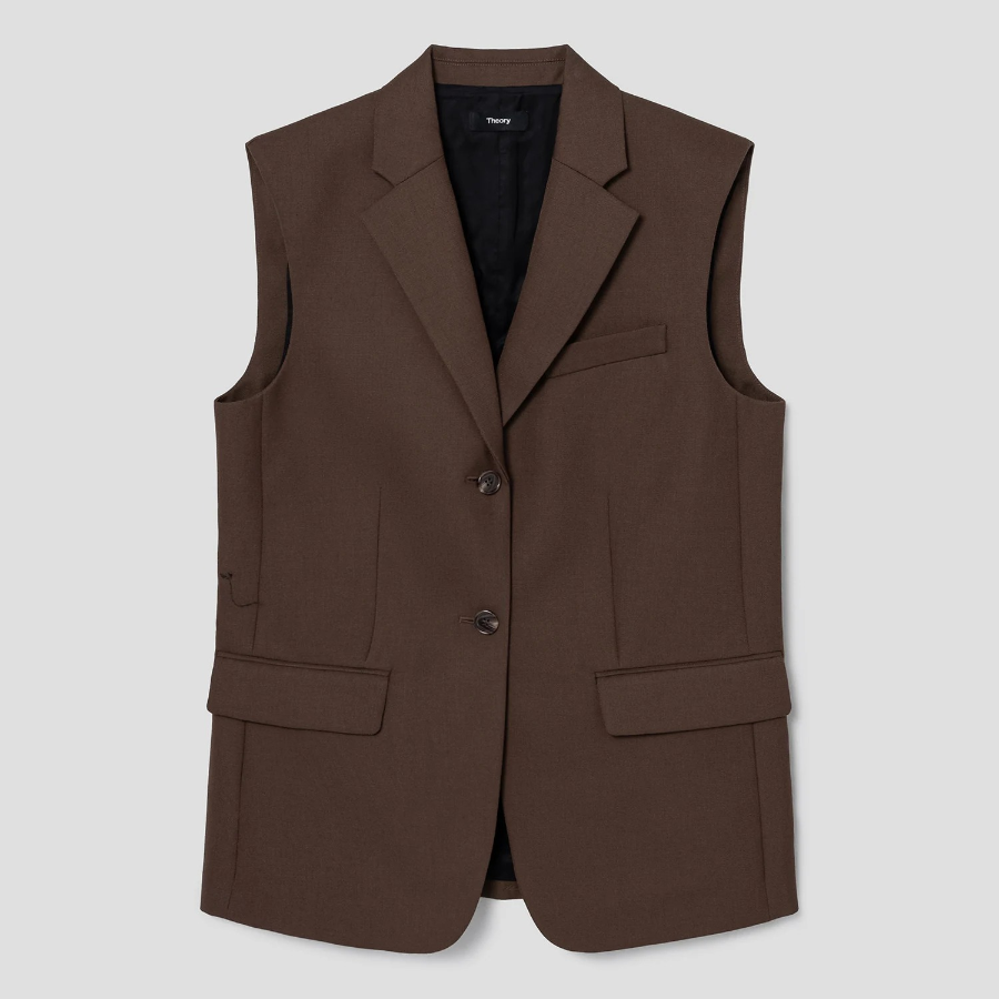 Theory Women Wool Hopsack Boxy Oversized Vest - Clove