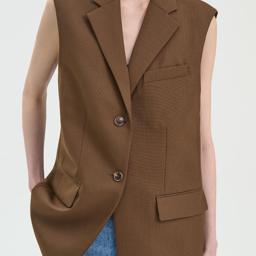 Theory Women Wool Hopsack Boxy Oversized Vest - Clove