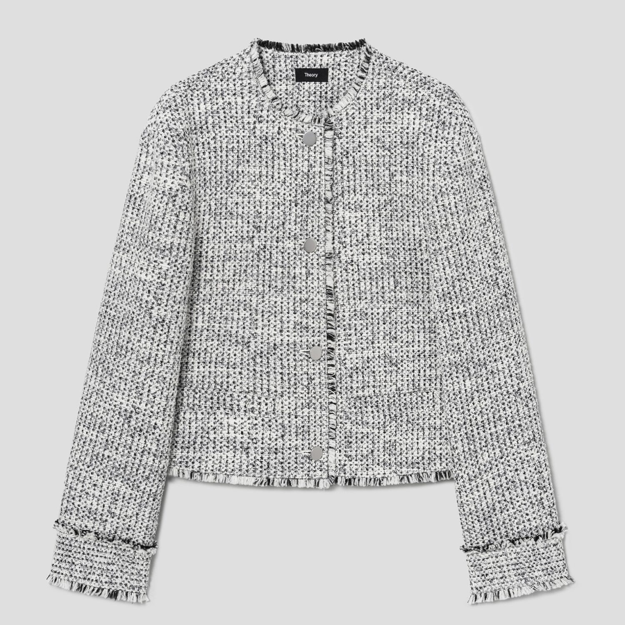 Theory Women Mod Tweed Crew Neck Button Jacket - White Multi