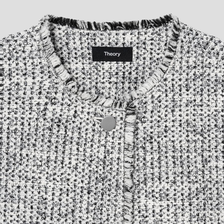 Theory Women Mod Tweed Crew Neck Button Jacket - White Multi