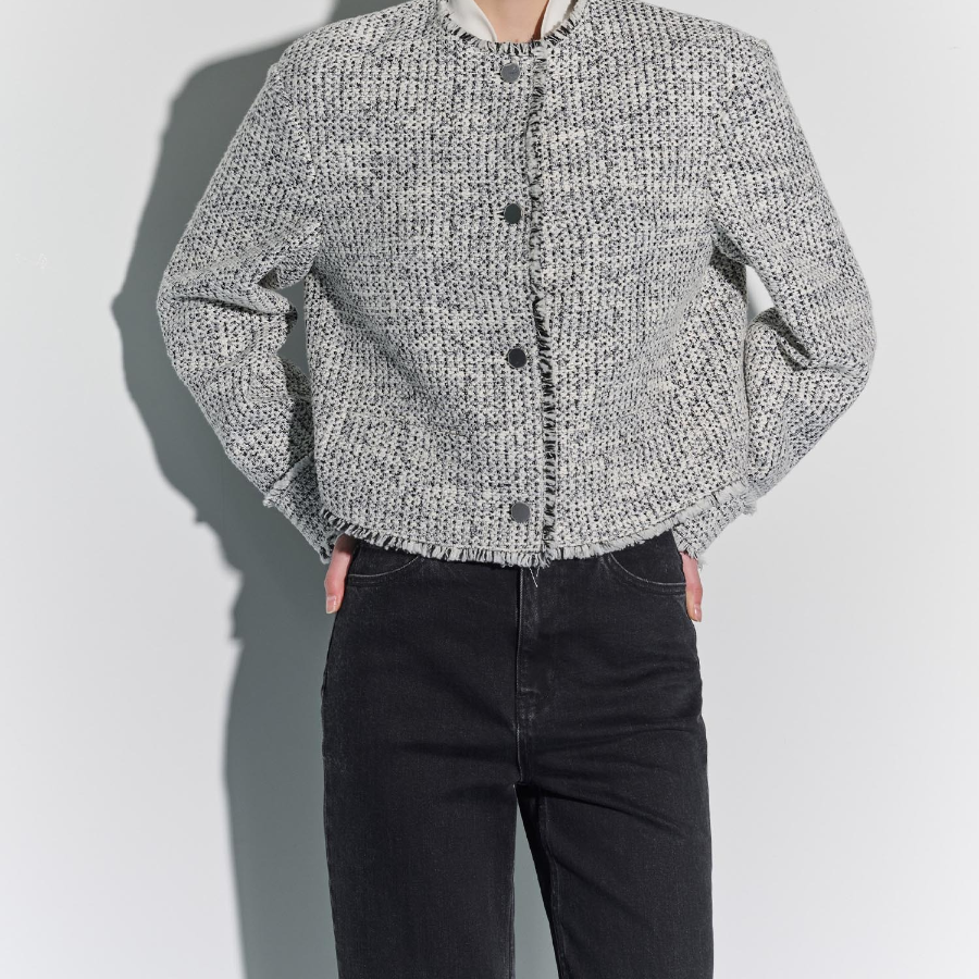 Theory Women Mod Tweed Crew Neck Button Jacket - White Multi