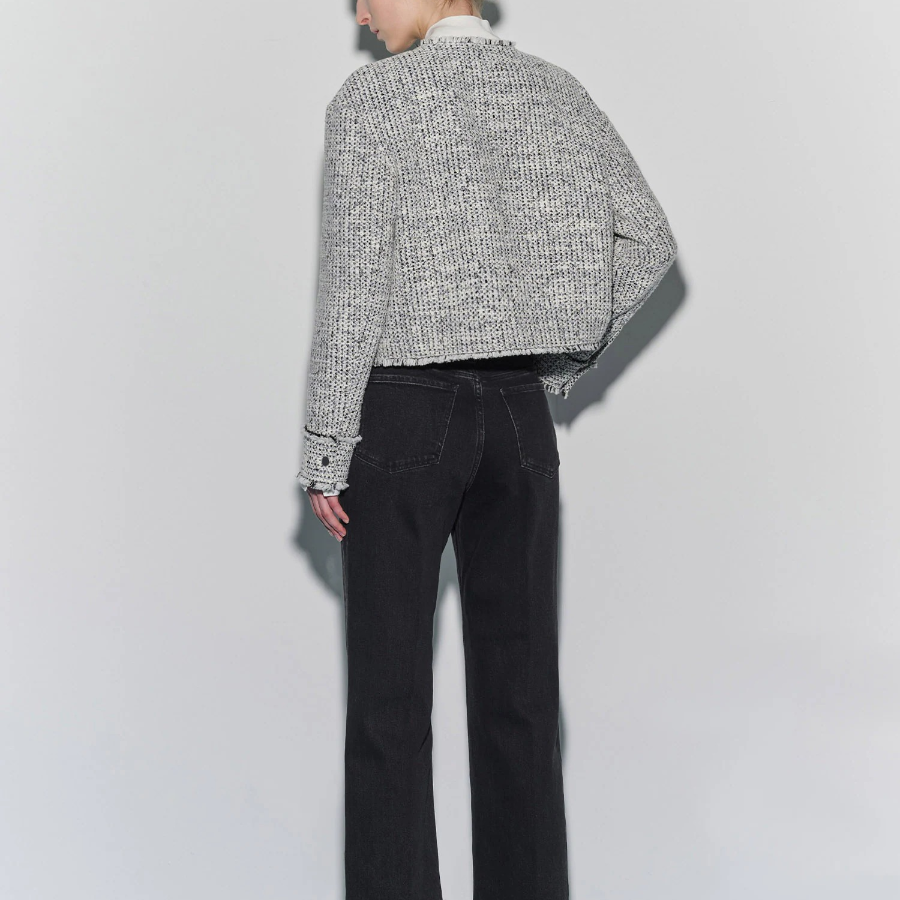 Theory Women Mod Tweed Crew Neck Button Jacket - White Multi