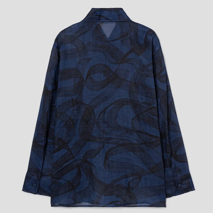 KUHO Collar Neck See-Through Blouse - Navy