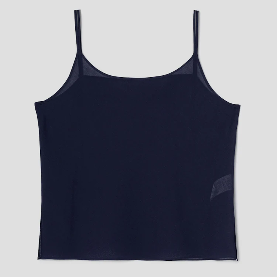 KUHO Collar Neck See-Through Blouse - Navy