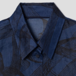 KUHO Collar Neck See-Through Blouse - Navy