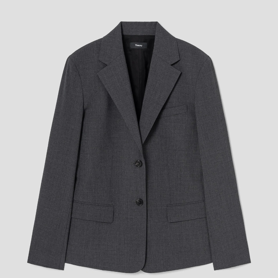 Theory Women Traceable Wool 2 Button Blazer - Charcoal Melange