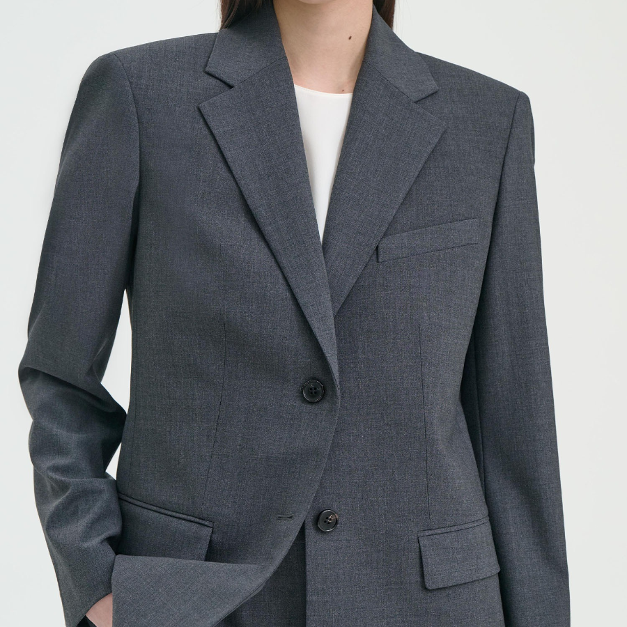 Theory Women Traceable Wool 2 Button Blazer - Charcoal Melange