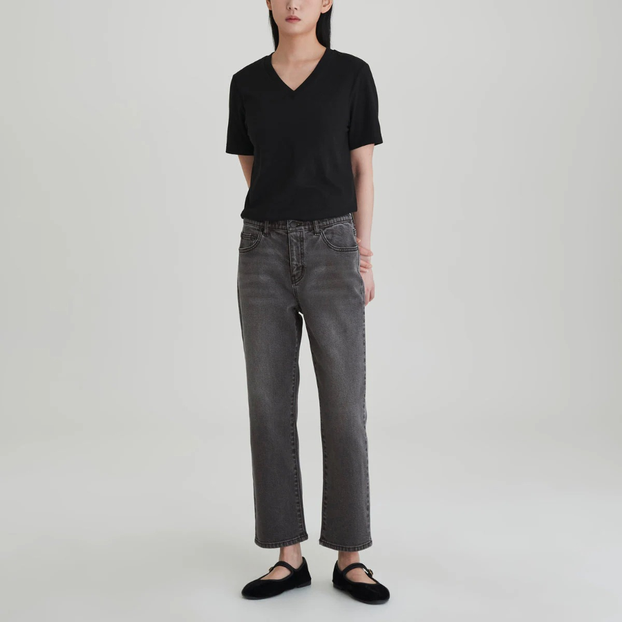 JAJU Straight Crop Denim Pants (Gray) — укороченные джинсы прямого кроя в универсальном сером оттенке