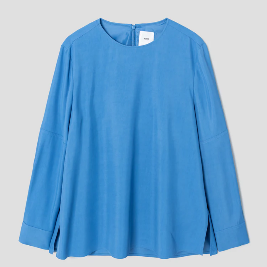 KUHO Rayon Round Neck Blouse - Blue