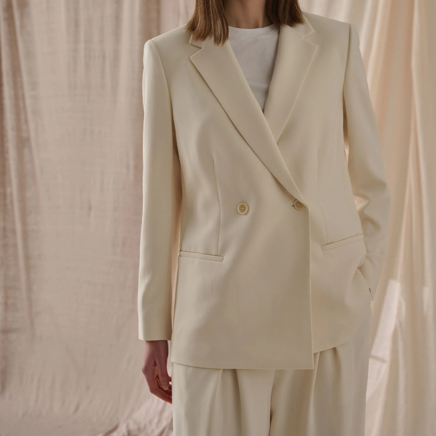 Theory Women Admiral Crepe Relaxed Double Jacket - Rice