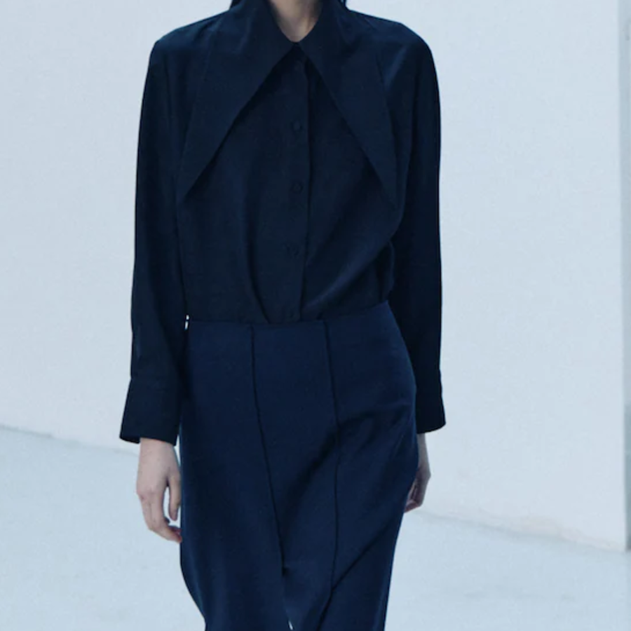 KUHO Collar Neck Blouse - Black