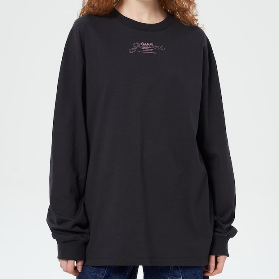 GANNI Future Heavy Jersey Long Sleeve T-Shirt - Ash