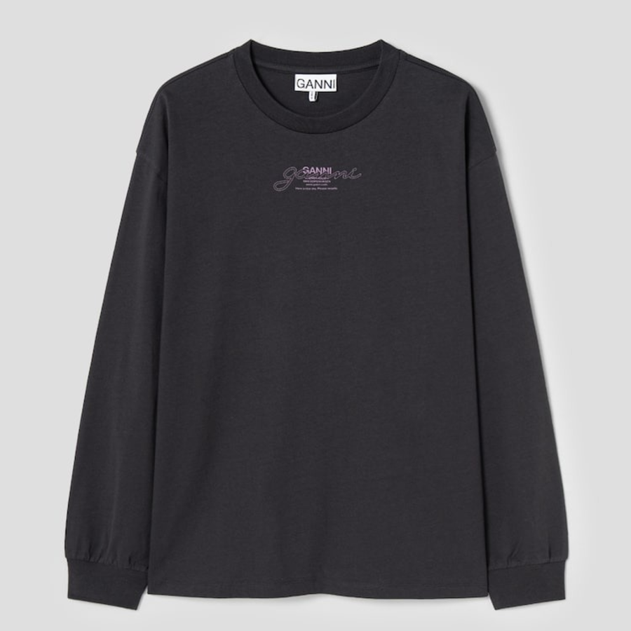 GANNI Future Heavy Jersey Long Sleeve T-Shirt - Ash