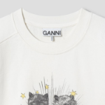 GANNI [EXCLUSIVE] Isoli Kittens Drop Shoulder Sweatshirt - White