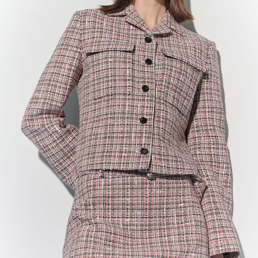 Theory Women Multicolor Tweed Patch Crop Jacket — Pink Multi