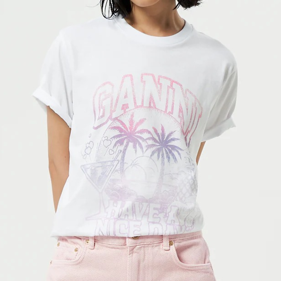 GANNI Basic Jersey Coctail Relaxed T-Shirt - Bright White