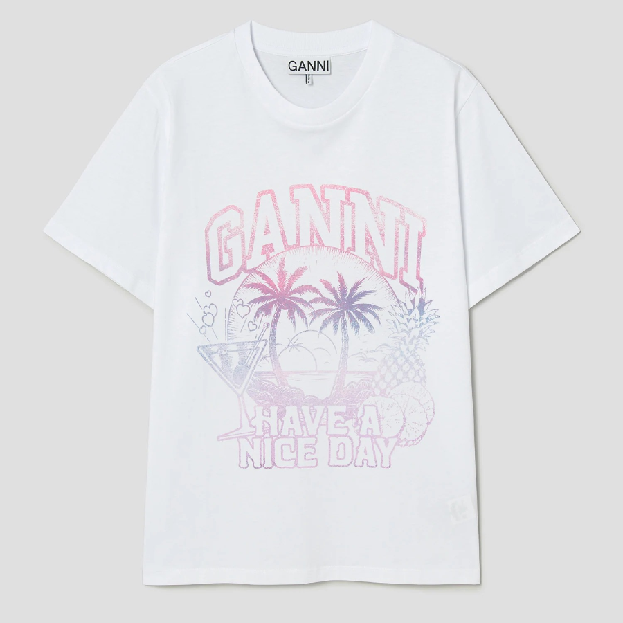GANNI Basic Jersey Coctail Relaxed T-Shirt - Bright White
